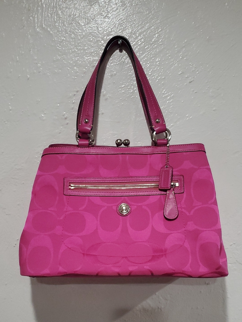 Coach Y2K Signature C Jacquard Laura Carryall Tote Bag With Kiss Lock F14940